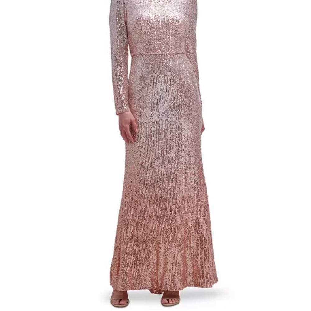 Eliza J Sequin V Back Long Sleeve Trumpet Dress.  Elegant Sequin Dress. Size 8.